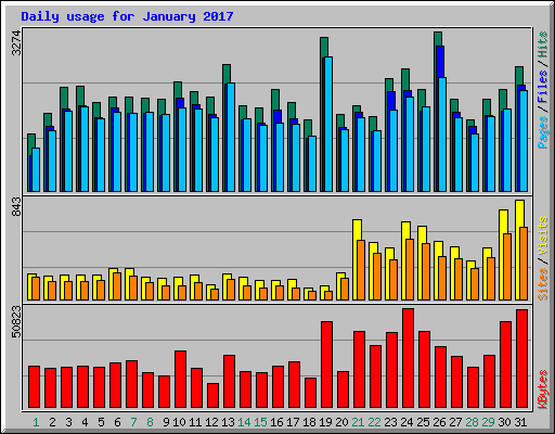 Daily usage for January 2017